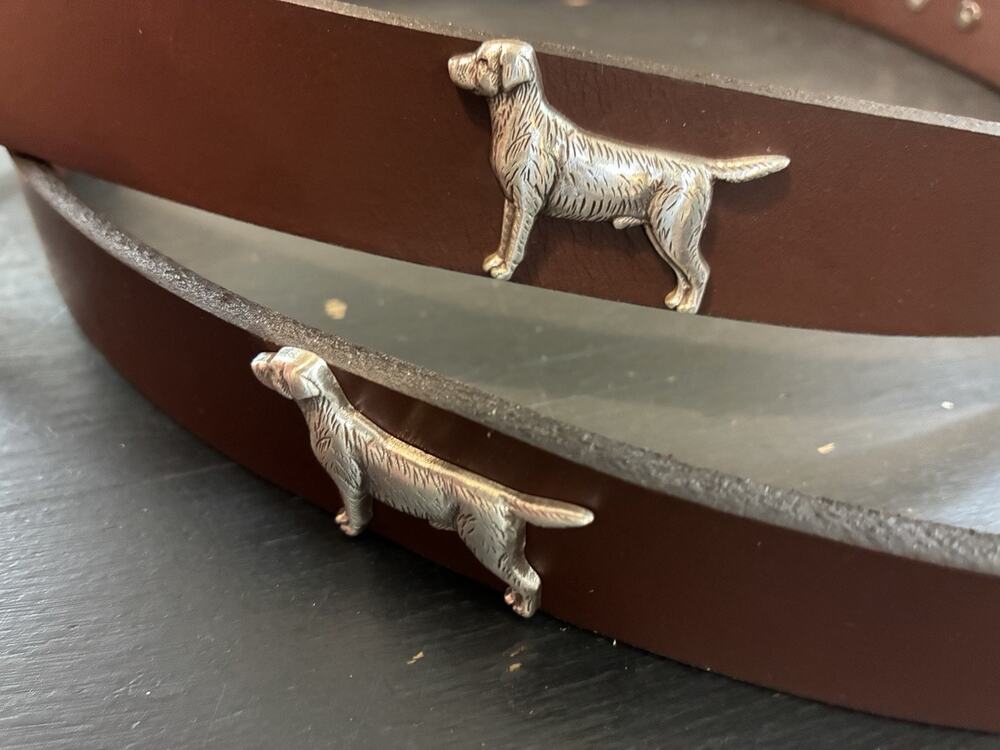 Brown Genuine Leather Belt with 4 Lab Dog Conchos Size 46 NEW